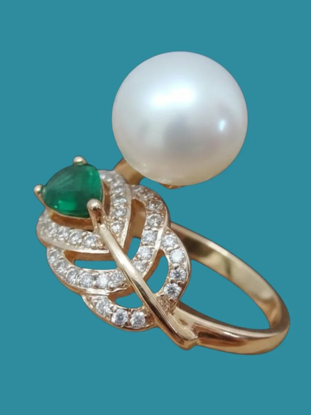 Natural South Sea 9mm White Pearl Adjustable Size Ring-Gold Plated 925 Silver